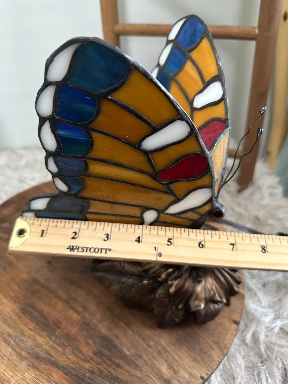 Tiffany Style‎ Stained Glass Butterfly On Flower Night Light Table Lamp Works